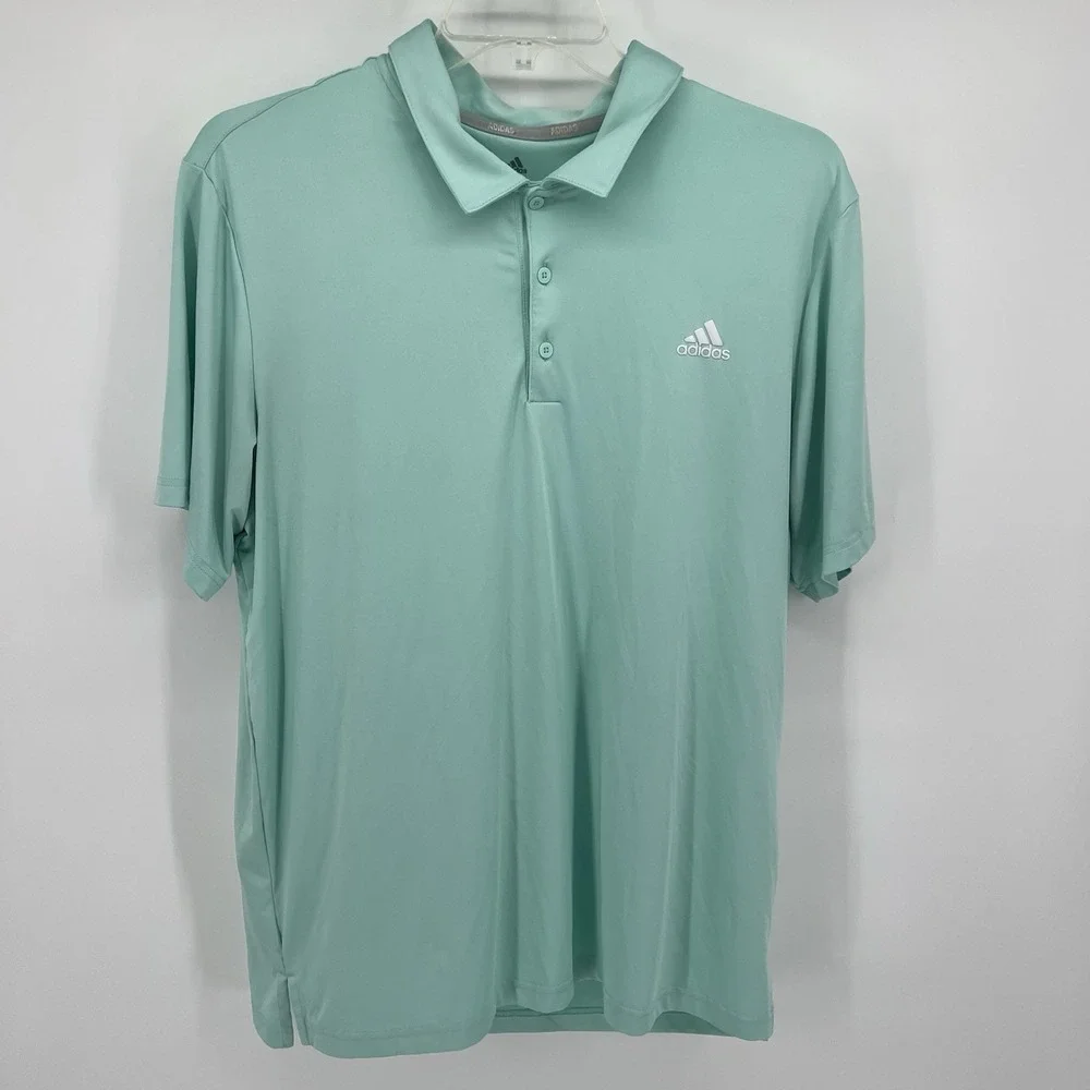Light Mint Adidas Men's Polo XL White Logo Golf Performance Short Sleeve Stretch